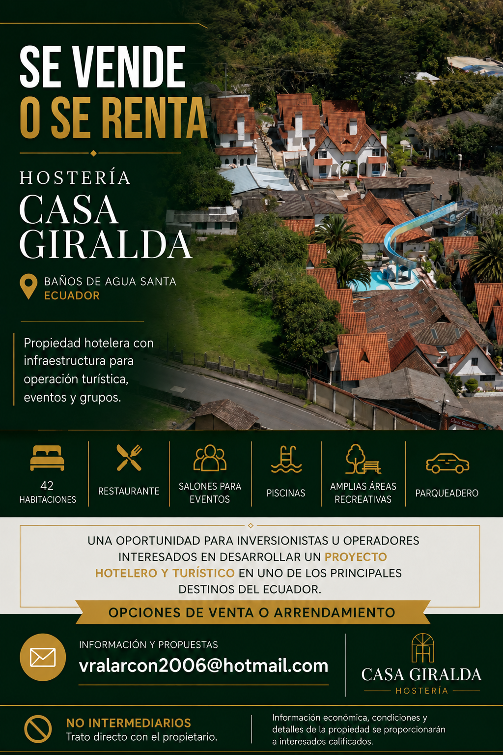 Vista aérea de Hostería Casa Giralda en Baños de Agua Santa